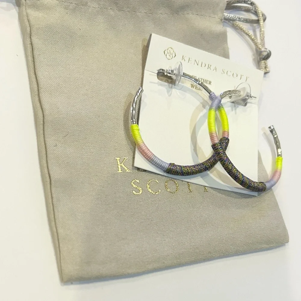 Kendra Scott Hoop Earrings Lavender Pink and Lime with Silver-tone.